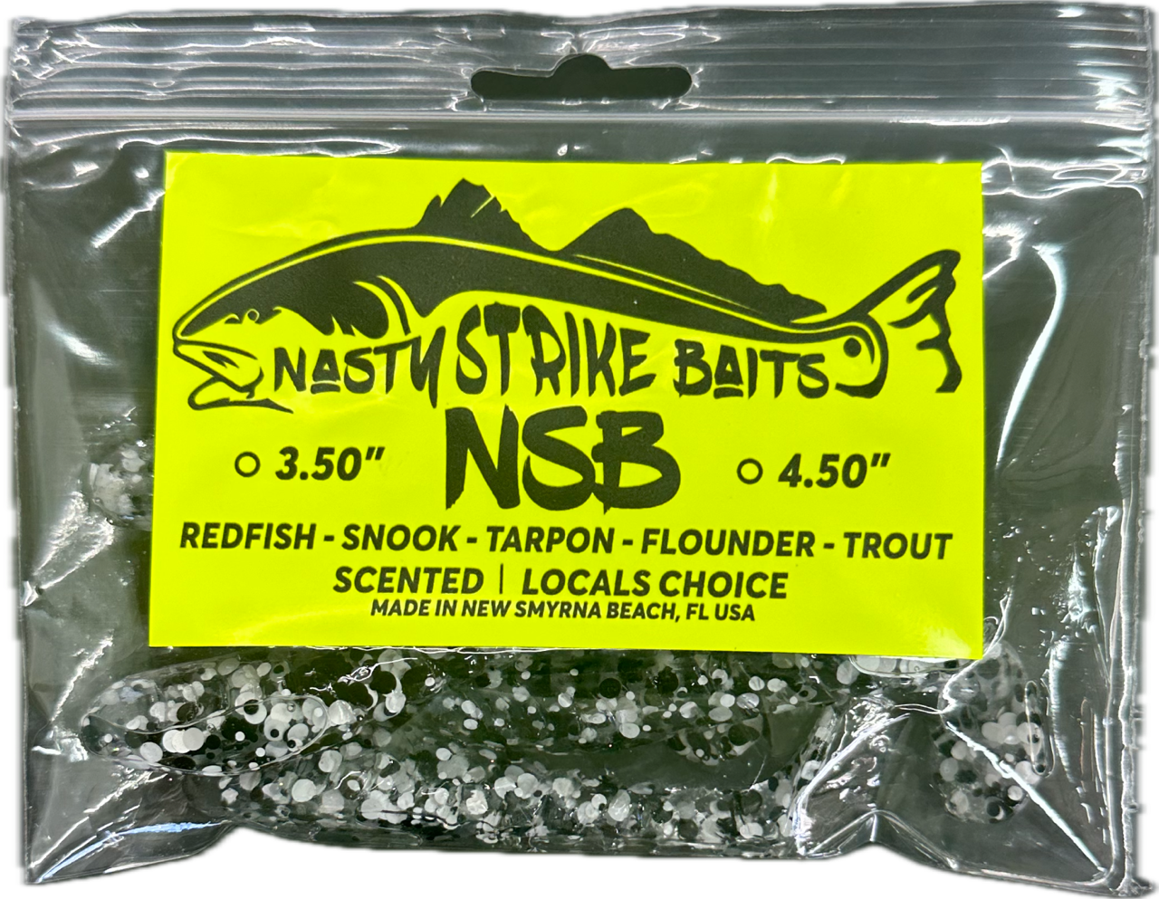 3.5" Nasty Strike Baits Mini Mullet Black and White