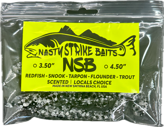 3.5" Nasty Strike Baits Mini Mullet Black and White